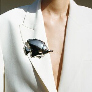 Zara limited edition metallic fish brooch